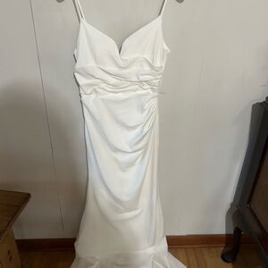 David's Bridal White Draped Prom Dress